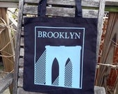 Brooklyn Bridge Tote Bag grocery bag chic book bag black and blue print original design