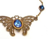 Butterfly Brass Necklace - Iris Blue Jewelry Stone
