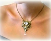 Goth Queen Crystal Necklace  - Swarovski Clear Crystal on Oxidized Brass - Bridal Jewelry - Victorian Jewelry