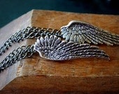 Gothic Dark Angel Wing Earrings with Dangling Chains