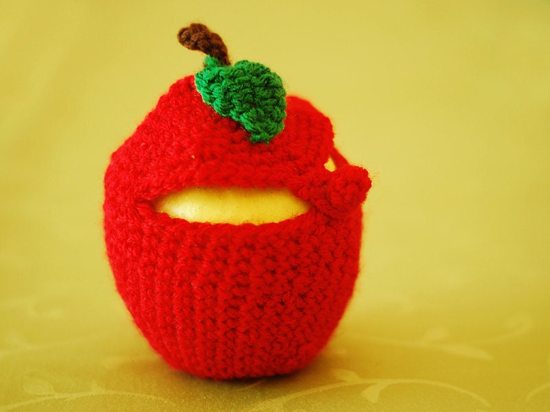 Apple Jacket Warmer Cozy Wool Crochet Autumn Fall Winter Cold Days Unisex Woman Man Teens Round Fruits Red Green Leaf