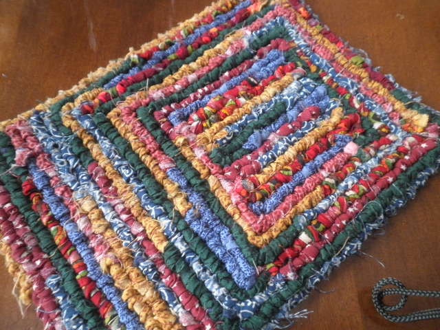 Primitive Kitchen Pot Holder / Trivet Large Square Colorful Rustic Log Cabin Decor