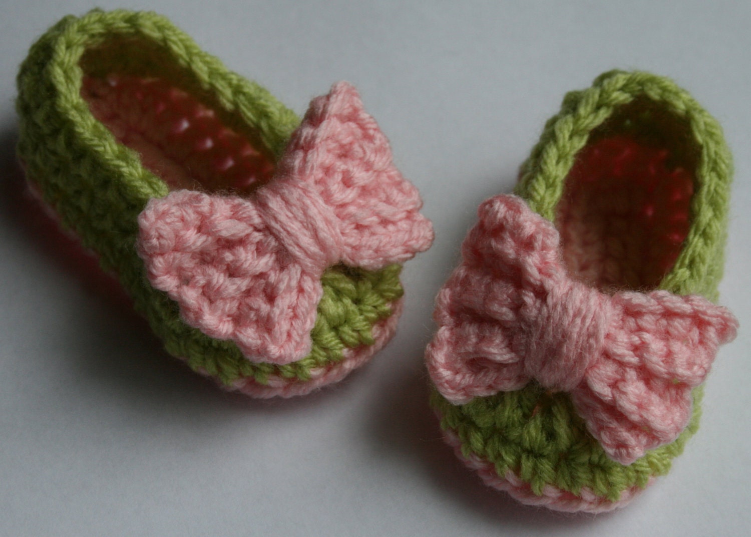 Crochet Baby shoes booties slippers ballet slippers baby girl pink and lime green slippers shoes