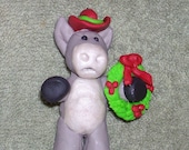 Cowboy Donkey Christmas ornament with wreath