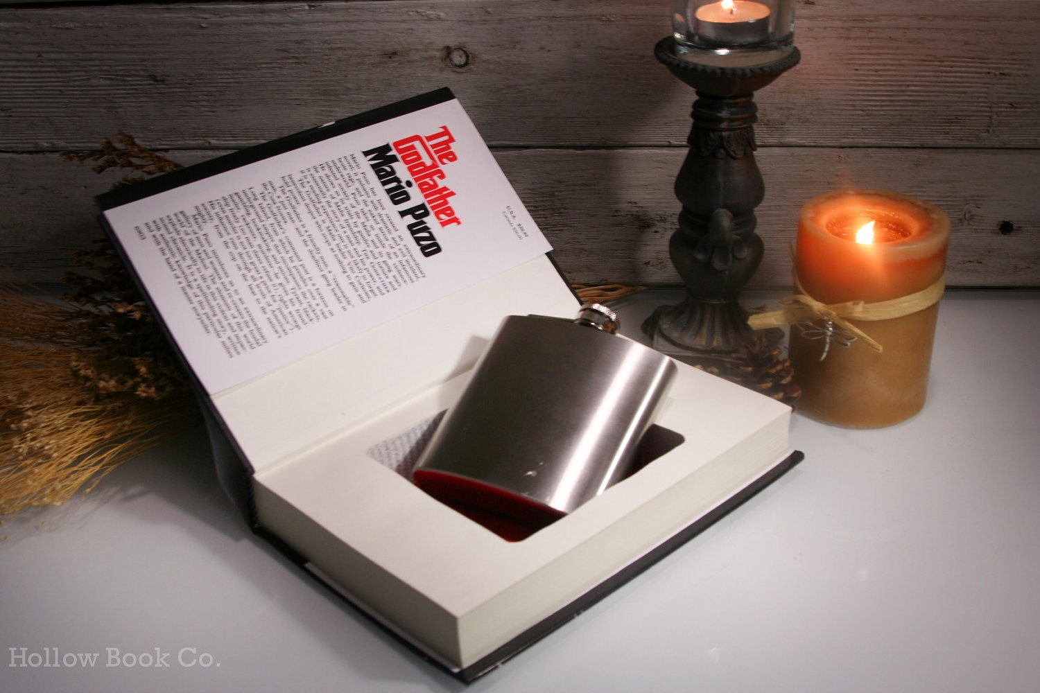 Hollow Book Safe & Whiskey Hip Flask - The Godfather