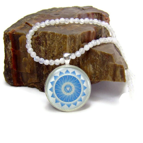 RESERVED - Throat Chakra Pendant Necklace Vishuddha Mandala Silver Plated Pendant