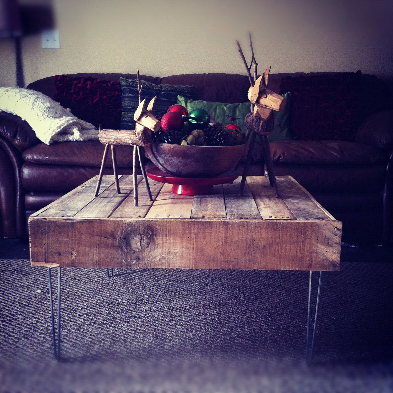 SMALL Reclaimed Barnwood Wood Coffee End Table with steel hairpin legs-Upcycled and modern-upcycled recycled