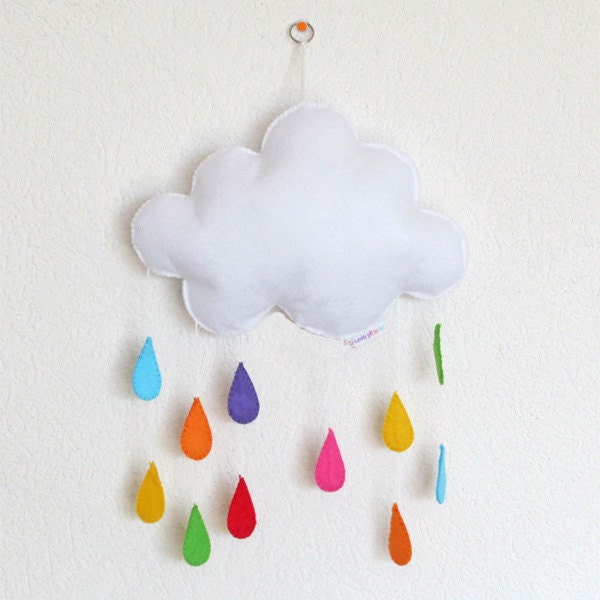Gorgeous cloud and rainbow raindrops, baby crib deco mobile