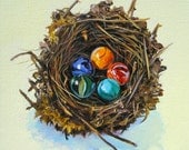 Bird's Nest with Marbles, Original Artwork, Children's Room Home Decor, by Heather McCaw