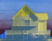Beach Art, Oceanfront Beach House Florida, Original Silk Screen on Paper, 8 x 11 in. by Heather McCaw