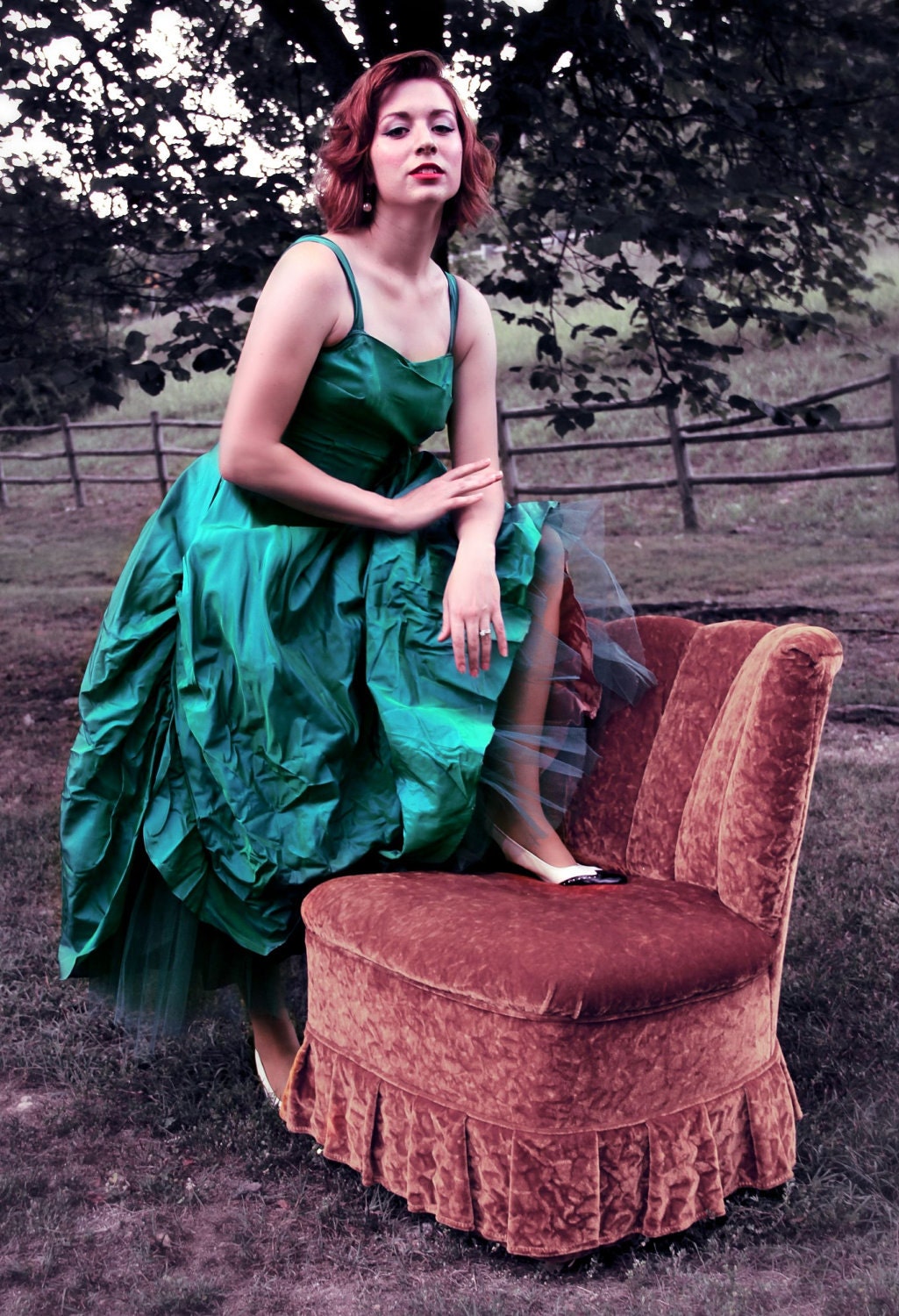 Vintage 50s dress Aqua Whimsical dress with crinoline skirt