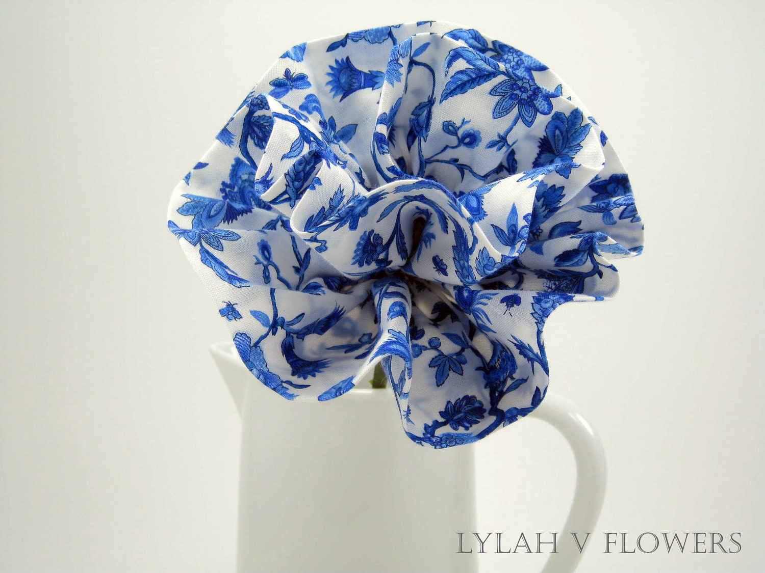 Large Bloom : Navy Vines - Cotton Flowers - Stemmed Fabric Flowers - Wedding Fabric Flowers