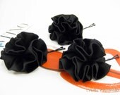 Silk Fabric Flower Hairpins - Flower Girl Hairpins - Extra Small Blooms in Tuxedo Black (3 PC)