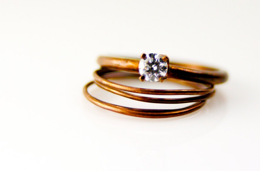 Rustic Peach Gold and Crystal Matte Bronze Stack Ring Set of 5, High Sparkle and Dynamic Contrast, Vintage Bronze Finish. Mother's Day gift