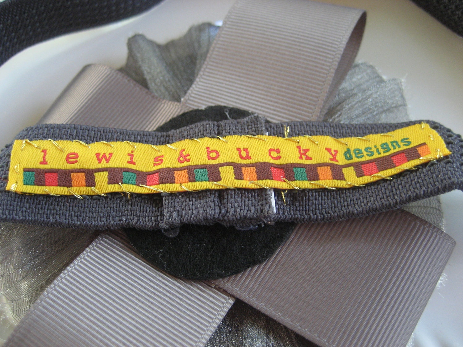 Floral Headband Elastic Headband Gray Flower Beads