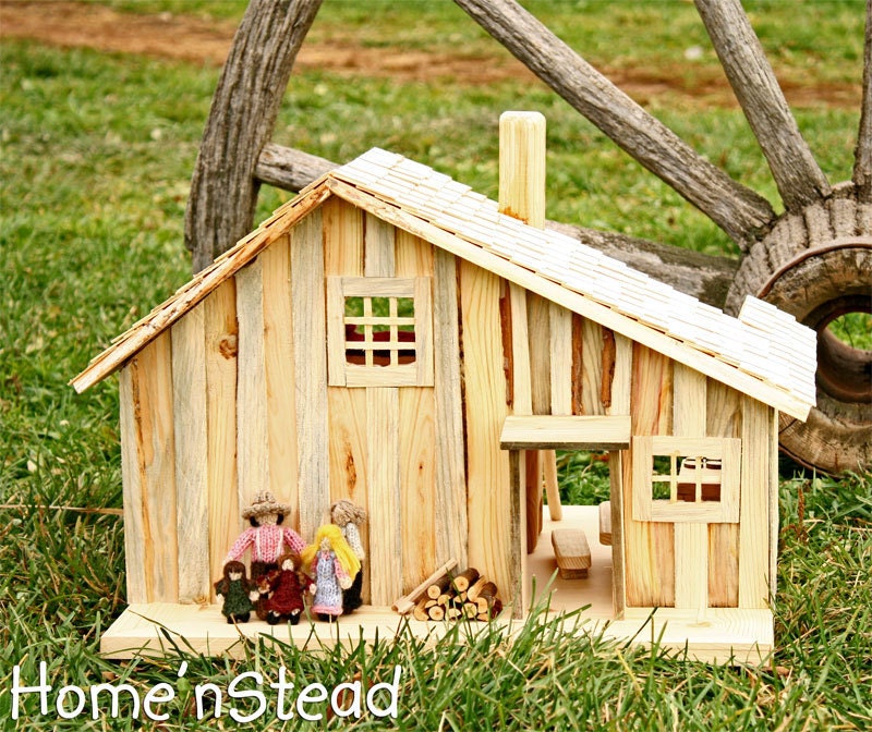 Little House Prairie Dollhouse Playset, Family People, House, Furniture, Accessories, Natural Waldorf