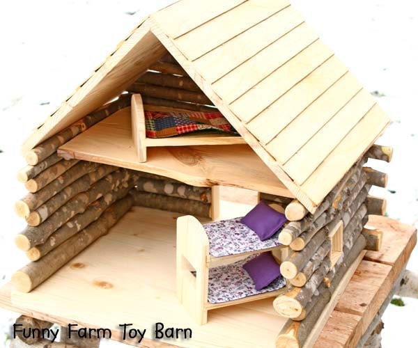 Log Cabin Dollhouse Natural Waldorf Custom Sized Girl's Doll House Rustic