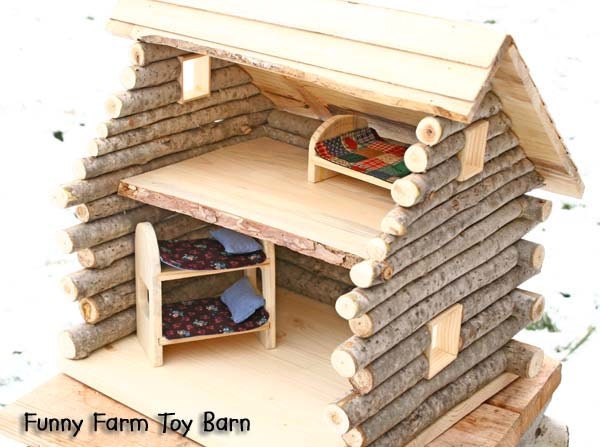 Log Cabin Dollhouse Natural Waldorf Custom Sized Girl's Doll House Rustic
