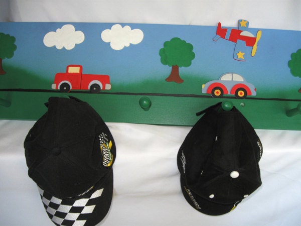 Handcrafted Transportation Coat Rack, 31 inches long by 9 inches high.
