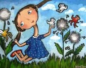 Girls room girl paintings wall pictures artwork for kids - 16x20" Summer joy - Black Friday Etsy, Cyber Monday Etsy, Free Shipping Etsy
