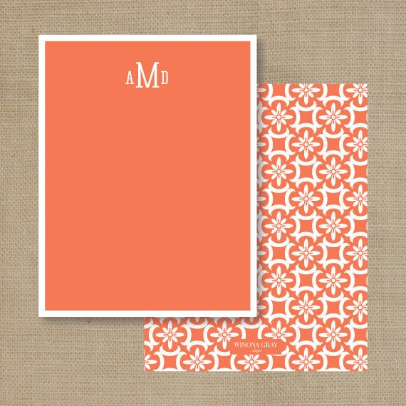 Tiled Floral Pattern Women's Monogrammed Flat Cards