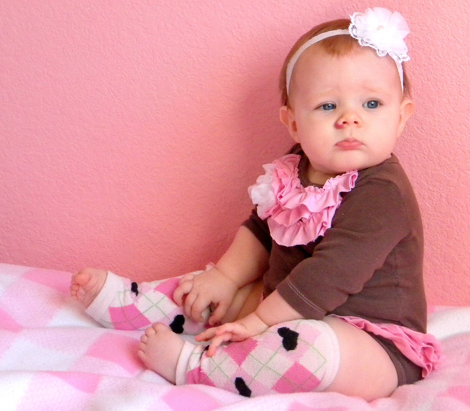 Long sleeve brown and pink baby girls onesie tutu with white chiffon flower CUSTOM ORDER FOR Angele