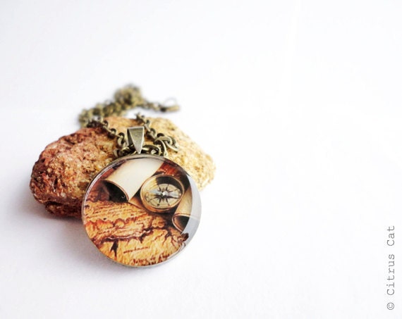 SALE - Vintage World Map - travel necklace
