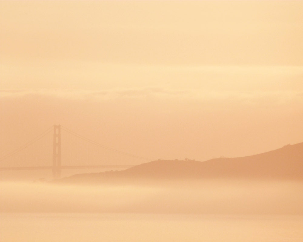 8x10 - Bay Sunset - Golden Gate Bridge Wall Art, San Francisco Photo Art Print, El Cerrito, Dusk, Wall Decor, Dreamy Fog, Peach Tangerine - 9thCycleStudios