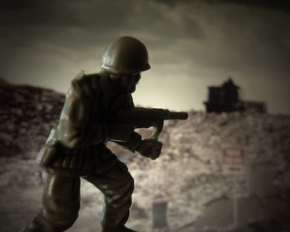 8x10 - War Games - Toy Soldier Wall Art, Boy's Room Wall Decor, Surreal Modern Art Photo, Vintage Inspired Photo Print, Army Green, Military