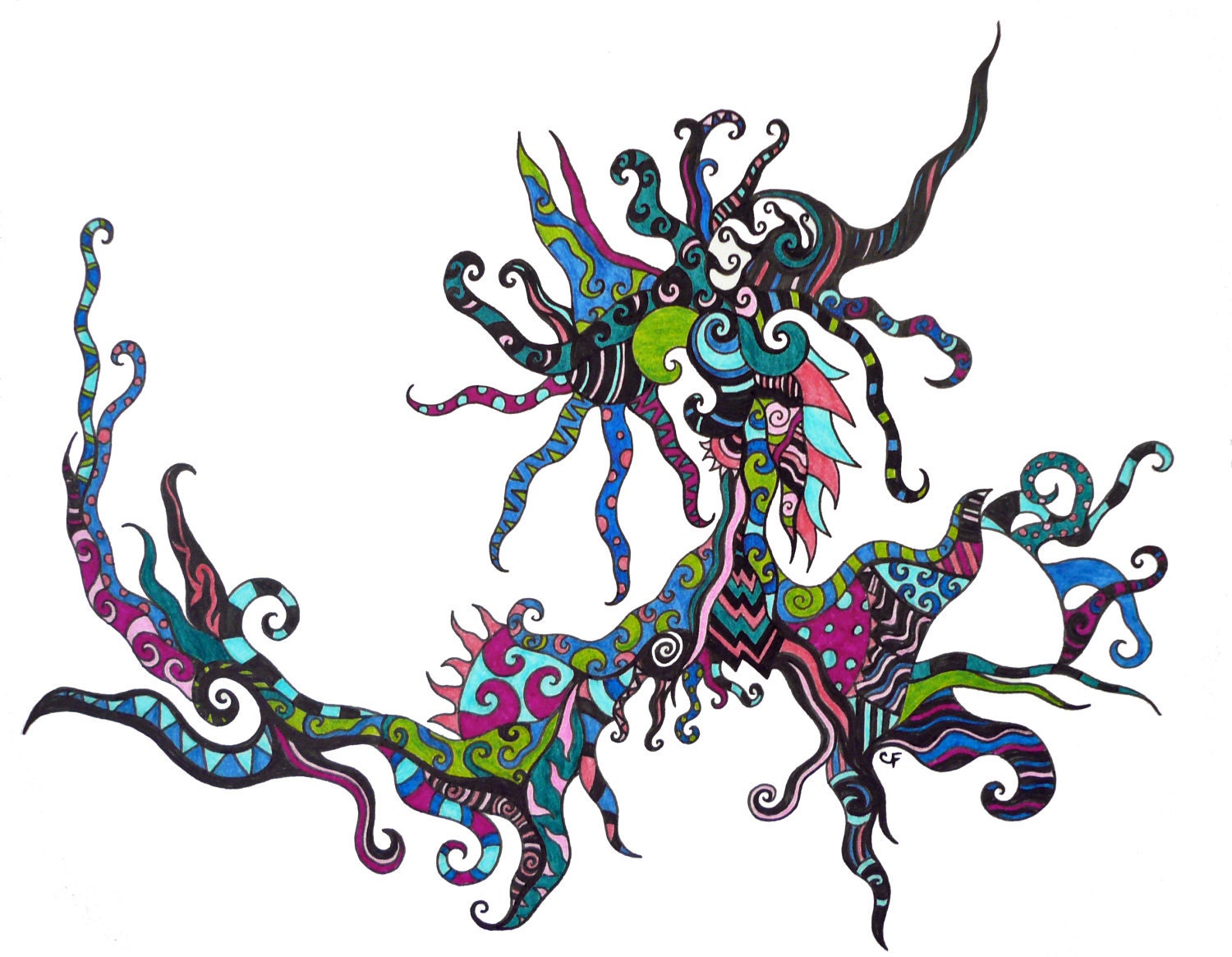 print abstract art, multicolored design  "Frantic" blue, green, pink , colorful print reproduction