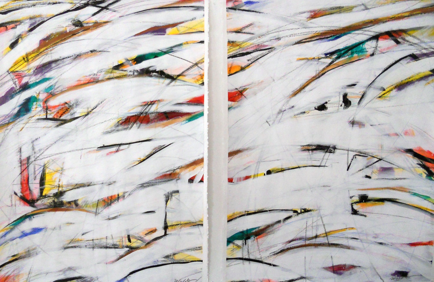 10-09-11 set of two (abstract expressionist / red / green / white / orange / abstract)