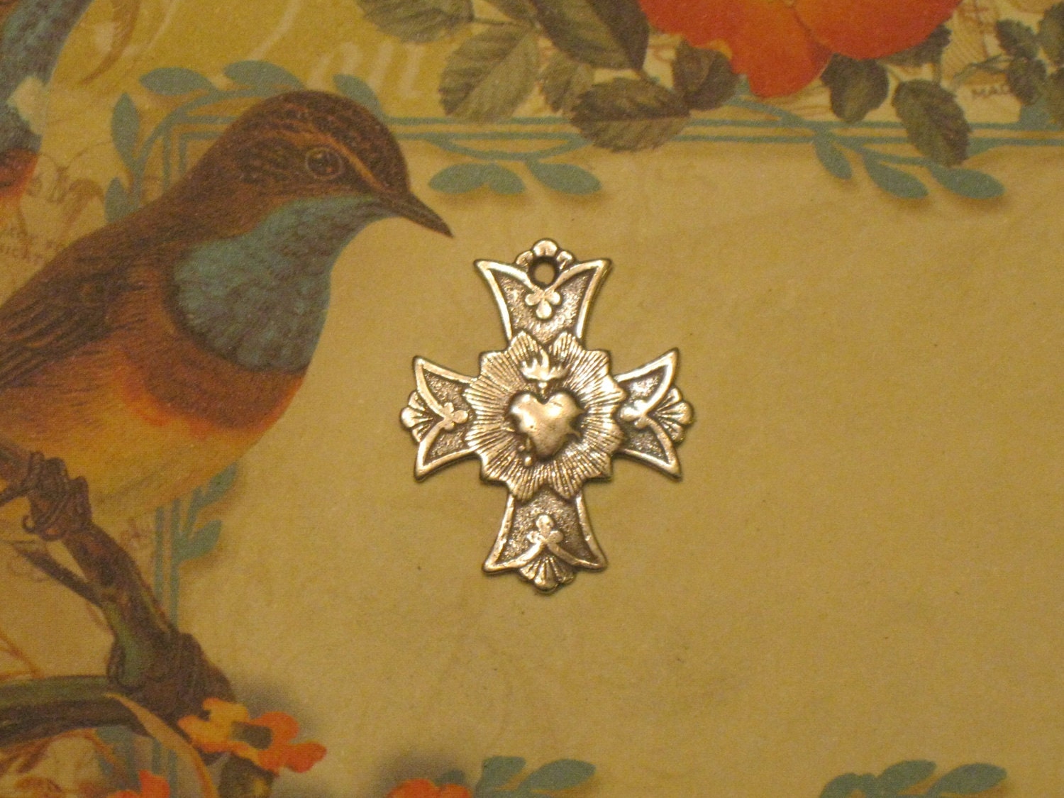 Sterling Silver Sacred Heart Cross Pendant