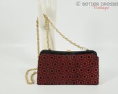 50s Frame Bag Evening Purse. Clutch. Black Lace On Red.