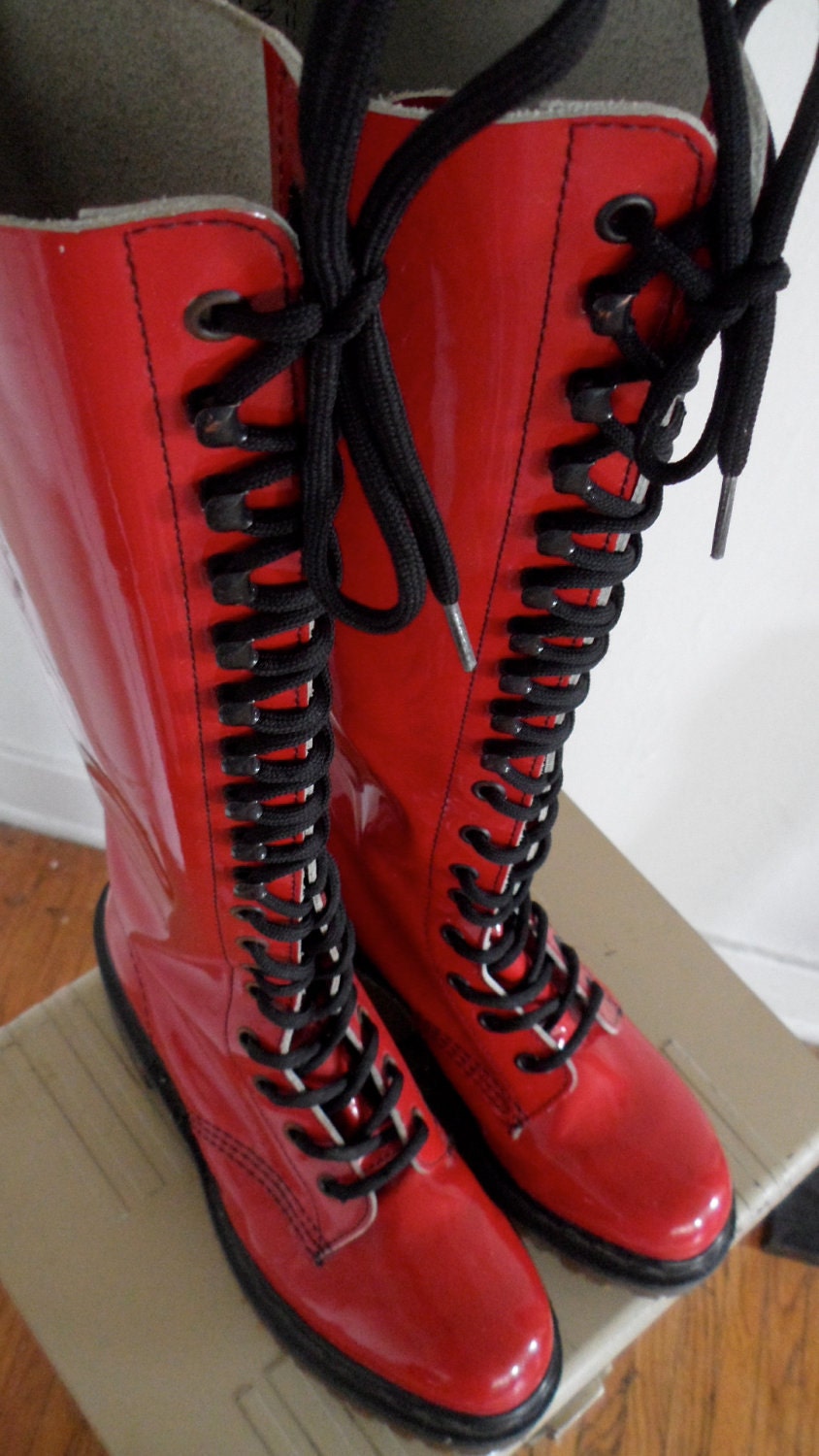Dr Martens Red Patent Leather 18 eye boots