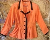 Sexy secretary Soft Cord Fitted Blazer jacket Black Contrast Trim Mad men 40's Style pale orange sz medium to xLarge Vintage