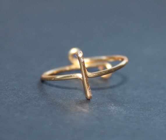 Sideways Cross Ring, Gold Wire Adjustable, Fits Your Size