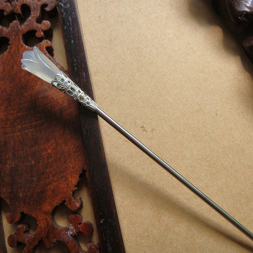 free shipping magnolia jade/ coloured glaze hair pin