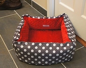 Gray Polka Dot Pet Bed CUSTOM Medium 16 In Square Slip-proof Base 37 Color Choice Dog Cat Couture Artistic Travel Collapsible Washable