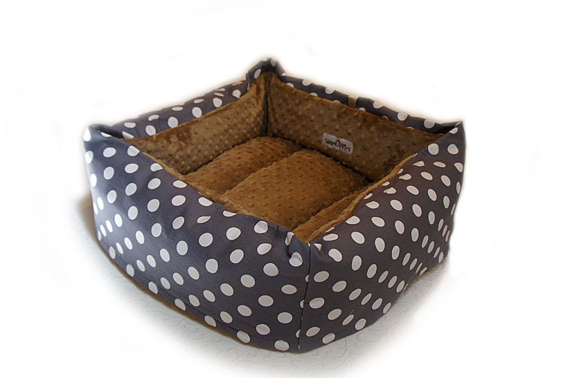 Polka Dot Pet Bed CUSTOM 16 In Square Medium 37 Color Choice Slip-proof Waterproof Base Dog Cat Couture Artistic Travel Collapsible Washable