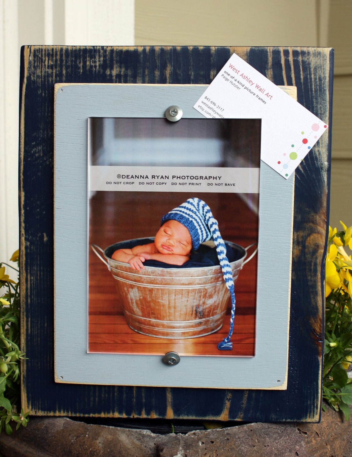 Chunky Navy & Light Blue Distressed 5 x 7 Painted Wood Frame