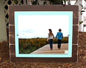 Distressed Chocolate Brown 11x14 Picture Frame with Aqua Blue Wood Mat Rustic