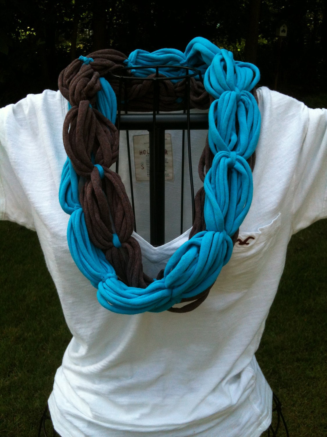 Upcycled BROWN & TURQUOISE t-shirt infinity scarf