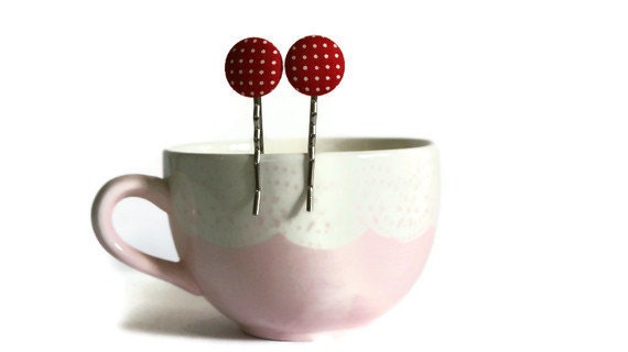 Red polka dot bobby pins