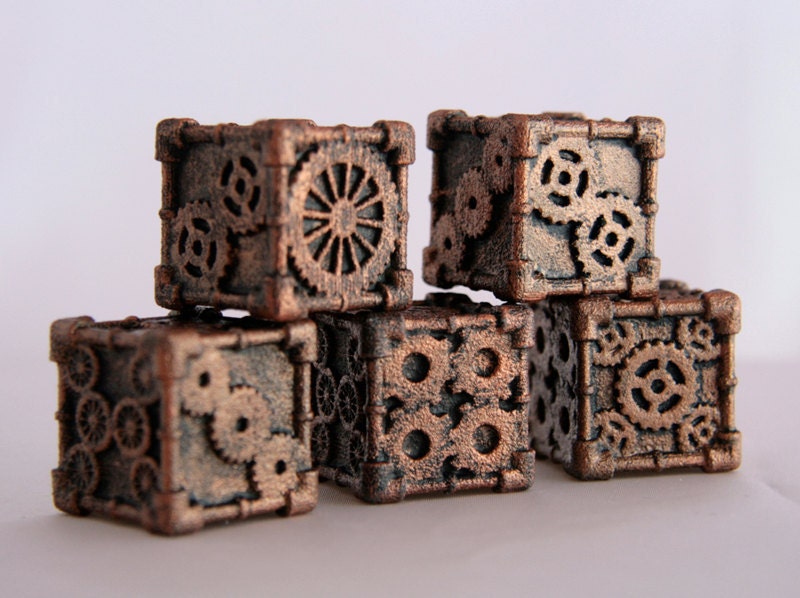 Dice (1 Die) - 3D printed, Steampunk Style, Bronze Finish