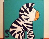 Rock and Roll Baby Zebra Children's Original Acrylic Animal Painting on Canvas, Nursery Room Art