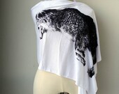 Black Bear Wild Animal Screenprinted Long Jersey  in White Cotton Scarf Women/Men.