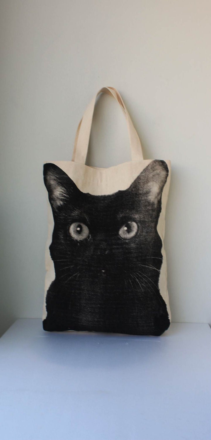 ON SALE Black cat Canvas tote bag - cat tote bag Diaper bag Shopping bag Document bag Market Bag.