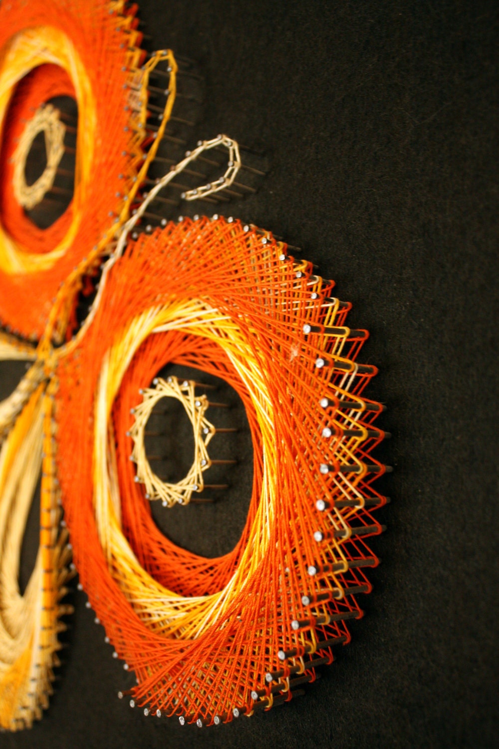 Orange Butterfly String Art - vintage decor, retro, kitsch, yellow, wall art, geometric, unique, rare, boho, hippie