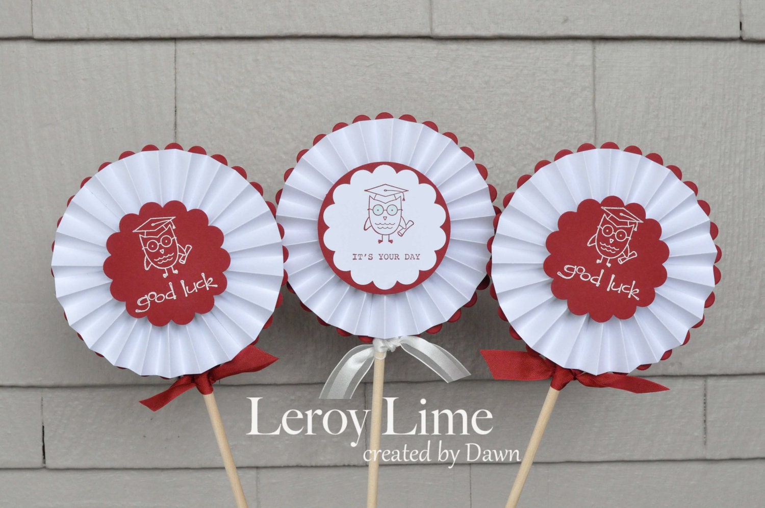 Graduation Owl Centerpiece Sticks - Rosette - Table Flair, Good Luck, Floral Arrangements, CenterPiece Party Decor
