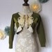 Green Bolero Knit Cardigan Sweater (Size XS) Upcycled Spring Fashion (argyle, harlequin diamond, doily, lace) for mori girls, forest girls
